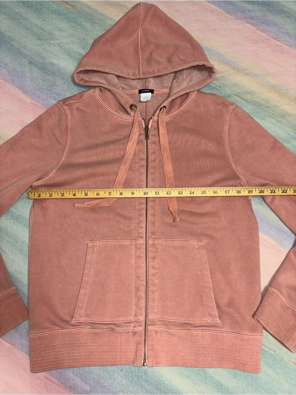 J.Crew women's full-zip fleece hoodie in a faded rose pink size L